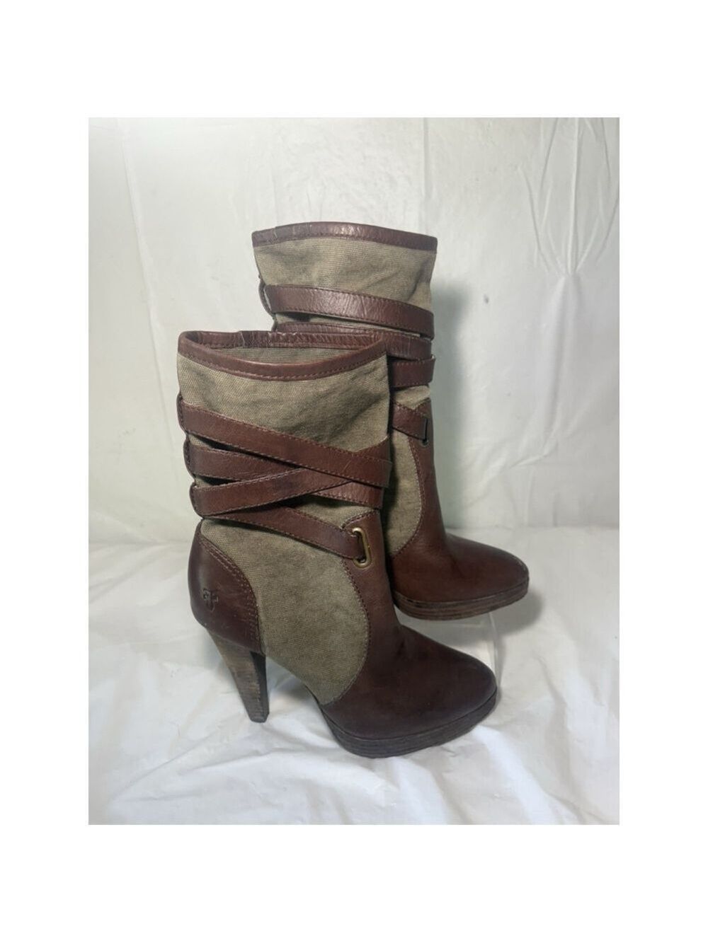 FRYE Boots Women 7M Harlow Brown Leather And Canvas - Picture 5 of 14